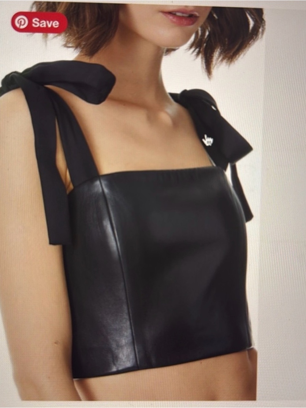 Alice + Olivia Black Faux Leather Tie-Shoulder Crop Camisole